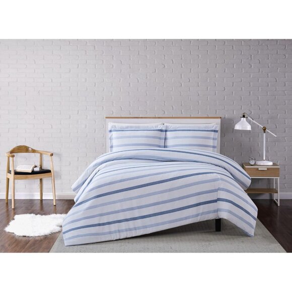 NWT Truly Soft Stripe 3-Piece Mini Duvet Set Waffle Stripe Blue King / Cal King - Picture 1 of 6